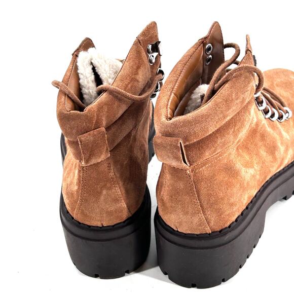 Marc Fisher Nairy Hiking Boots 8 Suede NWOT Tan Ankle Booties Combat Moto Sherpa - Picture 8 of 9